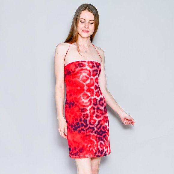 JUST CAVALLI Beachwear Red Animal Print Mini Dress $538 Small EUC - Picture 1 of 6